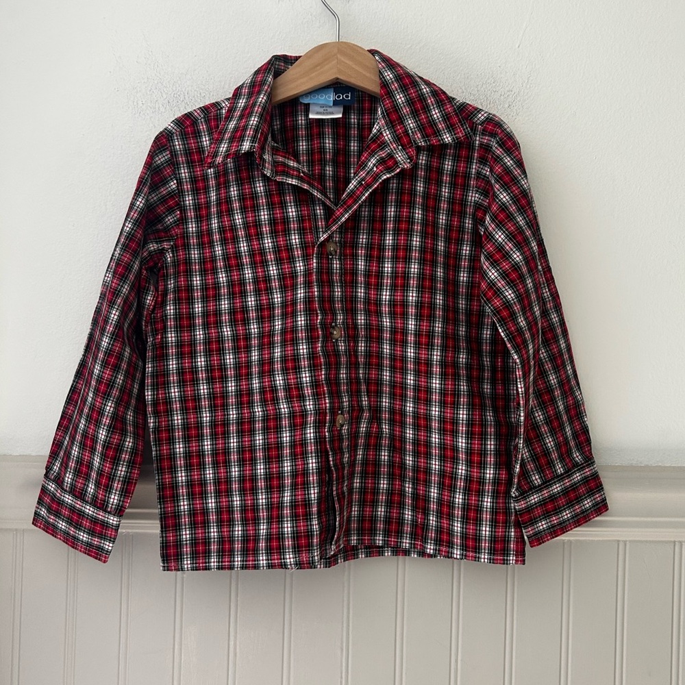 Good Lad Boys Size 5 Red and Black Plaid Button Down Shirt